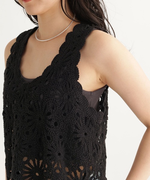 studio CLIP（スタディオクリップ）の「【daily CLIP】フラワーモチーフクロシェノースリーブ（タンクトップ・レディース・ホワイト/ブラック・FREE）」の8枚目の写真