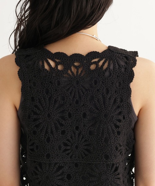 studio CLIP（スタディオクリップ）の「【daily CLIP】フラワーモチーフクロシェノースリーブ（タンクトップ・レディース・ホワイト/ブラック・FREE）」の10枚目の写真