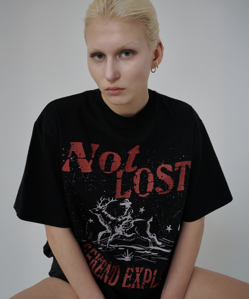 DEARMYDEER(ディアマイディア)の「ナットロストグラフィックTシャツ(ブラック)(Tシャツ/カットソー・レディース・その他・FREE)」の1枚目の写真