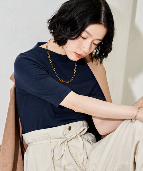 FREAK'S STORE(フリークスストア)の「コットンモダール ボトルネック 半袖Tシャツ(Tシャツ/カットソー・レディース・ブラウン/ホワイト/ネイビー/サックスブルー/ブラック・SMALL/MEDIUM)」の11枚目の写真