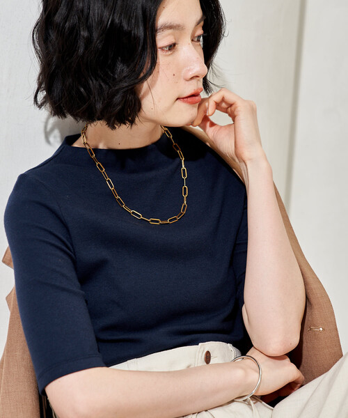 FREAK'S STORE(フリークスストア)の「コットンモダール ボトルネック 半袖Tシャツ(Tシャツ/カットソー・レディース・ブラウン/ホワイト/ネイビー/サックスブルー/ブラック・SMALL/MEDIUM)」の13枚目の写真