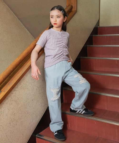 EDWIN（エドウィン）の「【Ou? by EDWIN】クラッシュレースデニムパンツ（デニムパンツ・キッズ・サックスブルー/ブルー・140/120/100/130/150/110/90）」の3枚目の写真