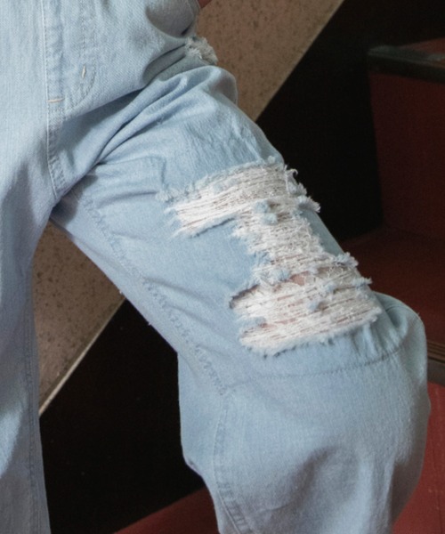 EDWIN（エドウィン）の「【Ou? by EDWIN】クラッシュレースデニムパンツ（デニムパンツ・キッズ・サックスブルー/ブルー・140/120/100/130/150/110/90）」の6枚目の写真