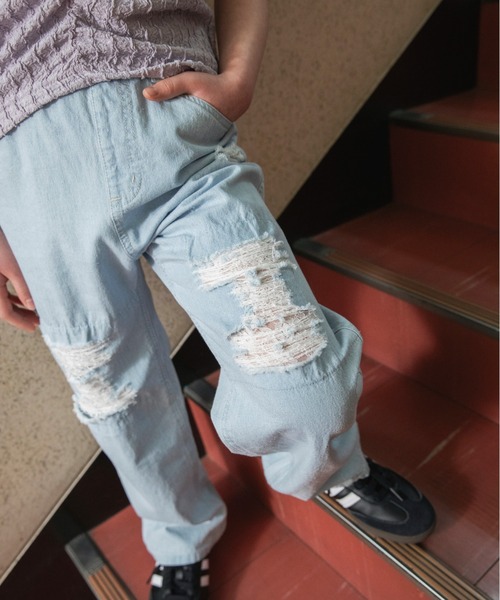 EDWIN（エドウィン）の「【Ou? by EDWIN】クラッシュレースデニムパンツ（デニムパンツ・キッズ・サックスブルー/ブルー・140/120/100/130/150/110/90）」の7枚目の写真