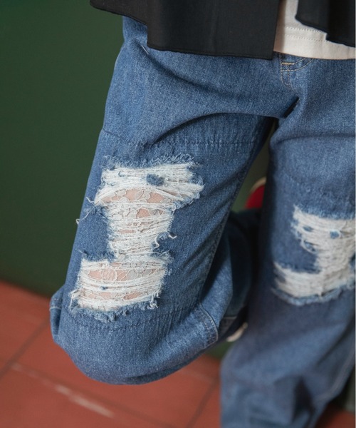 EDWIN（エドウィン）の「【Ou? by EDWIN】クラッシュレースデニムパンツ（デニムパンツ・キッズ・サックスブルー/ブルー・140/120/100/130/150/110/90）」の14枚目の写真