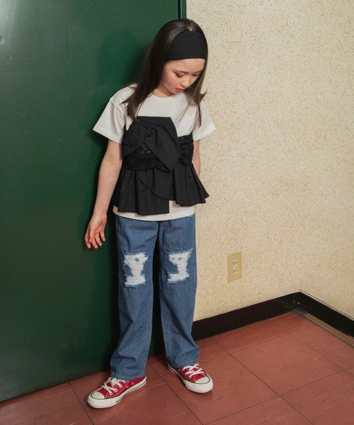 EDWIN（エドウィン）の「【Ou? by EDWIN】クラッシュレースデニムパンツ（デニムパンツ・キッズ・サックスブルー/ブルー・140/120/100/130/150/110/90）」の11枚目の写真