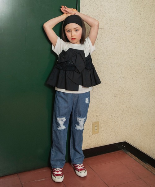 EDWIN（エドウィン）の「【Ou? by EDWIN】クラッシュレースデニムパンツ（デニムパンツ・キッズ・サックスブルー/ブルー・140/120/100/130/150/110/90）」の12枚目の写真