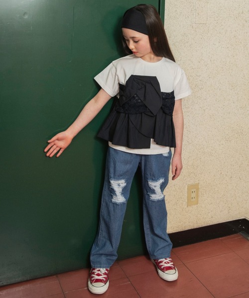 EDWIN（エドウィン）の「【Ou? by EDWIN】クラッシュレースデニムパンツ（デニムパンツ・キッズ・サックスブルー/ブルー・140/120/100/130/150/110/90）」の13枚目の写真