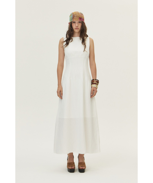 KUME(クメ)の「Linen Boat-Neck Pintucked Dress, Ivory(ワンピース・レディース・その他・LARGE/MEDIUM/SMALL)」の5枚目の写真