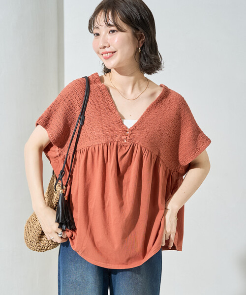 限定展開 ピグメント シャーリング フレンチ スリーブ トップス（T