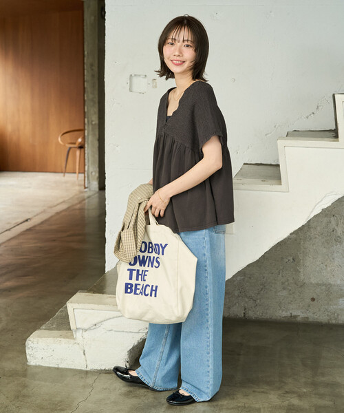 FREAK'S STORE（フリークスストア）の「限定展開　ピグメント シャーリング フレンチ スリーブ トップス（Tシャツ/カットソー・レディース・グリーン/ライトグレー/オレンジ/ブルー/オフホワイト/ブラック・ﾌﾘ-）」の19枚目の写真