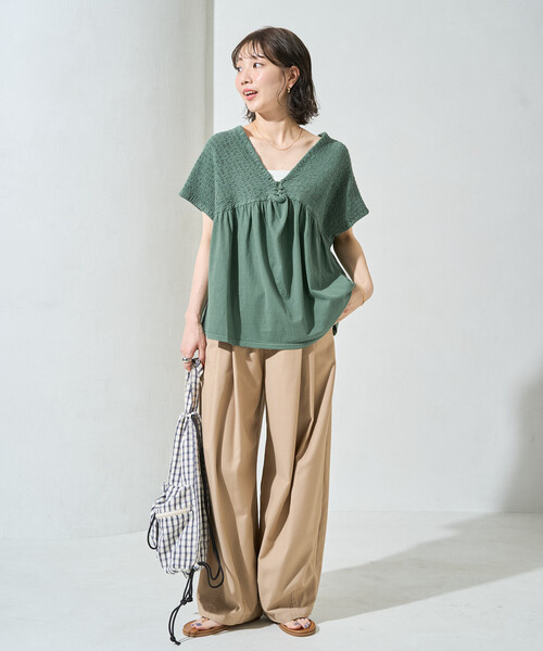 限定展開 ピグメント シャーリング フレンチ スリーブ トップス（T