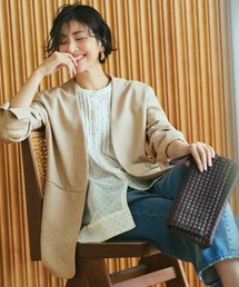 IEDIT（イディット）の「ＩＥＤＩＴ　洗えてしわになりにくいリネン混素材　軽快に着られるノーカラージャケット〈エクリュベージュ〉（ノーカラージャケット）」