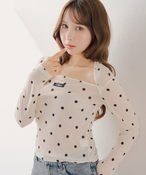 Chico（チコ）の「スクエアネックドットトップス（Tシャツ/カットソー・レディース・アイボリー/グレー/ベージュ/ブラック・FREE）」の14枚目の写真