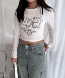 シルバーメタリックショート丈ロンT/長袖Tシャツ
