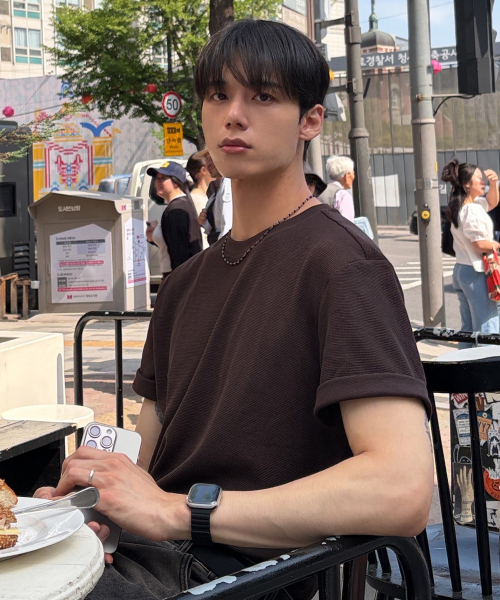 MINDBRIDGE（マインドブリッジ）の「[エアクール]ワッフル生地レギュラーフィット半袖Tシャツ - 2カラー（Tシャツ/カットソー・メンズ・ブラウン/ライトグレー・95/100/105/110）」の13枚目の写真
