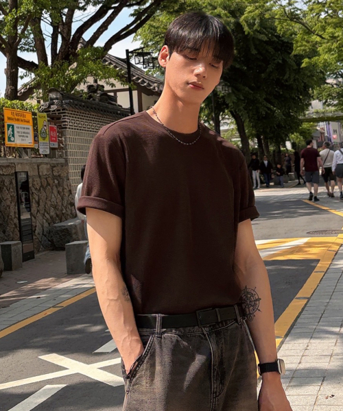 MINDBRIDGE（マインドブリッジ）の「[エアクール]ワッフル生地レギュラーフィット半袖Tシャツ - 2カラー（Tシャツ/カットソー・メンズ・ブラウン/ライトグレー・95/100/105/110）」の14枚目の写真