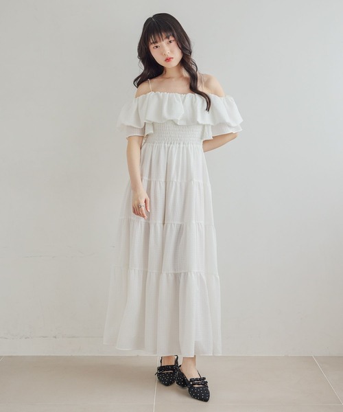 Heather(ヘザー)の「2WAYショルダーフリルワンピース 679986(ワンピース・レディース・ホワイト系その他/ブラック/オレンジ系その他/オフホワイト・FREE)」の6枚目の写真