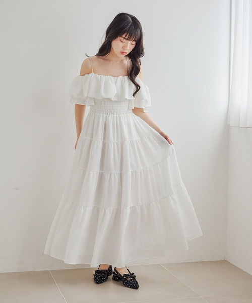 Heather(ヘザー)の「2WAYショルダーフリルワンピース 679986(ワンピース・レディース・ホワイト系その他/ブラック/オレンジ系その他/オフホワイト・FREE)」の7枚目の写真
