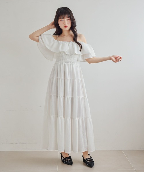 Heather(ヘザー)の「2WAYショルダーフリルワンピース 679986(ワンピース・レディース・ホワイト系その他/ブラック/オレンジ系その他/オフホワイト・FREE)」の10枚目の写真