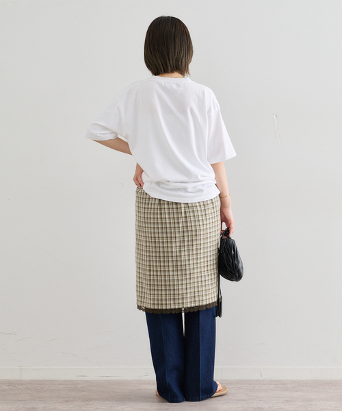 U by SPICK&SPAN(ユーバイスピックアンドスパン)の「Atelier Edition/アトリエ エディション EMBROIDERED LACE CHECK SKIRT(スカート・レディース・カーキ・MEDIUM)」の15枚目の写真
