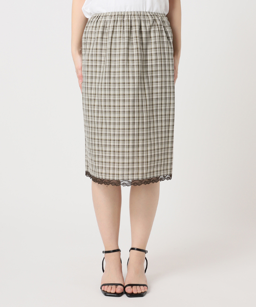 U by SPICK&SPAN(ユーバイスピックアンドスパン)の「Atelier Edition/アトリエ エディション EMBROIDERED LACE CHECK SKIRT(スカート・レディース・カーキ・MEDIUM)」の12枚目の写真