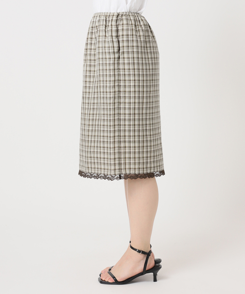 U by SPICK&SPAN(ユーバイスピックアンドスパン)の「Atelier Edition/アトリエ エディション EMBROIDERED LACE CHECK SKIRT(スカート・レディース・カーキ・MEDIUM)」の11枚目の写真