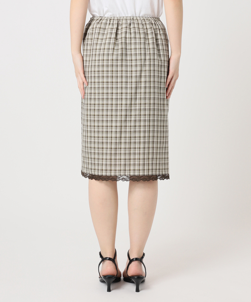 U by SPICK&SPAN(ユーバイスピックアンドスパン)の「Atelier Edition/アトリエ エディション EMBROIDERED LACE CHECK SKIRT(スカート・レディース・カーキ・MEDIUM)」の10枚目の写真