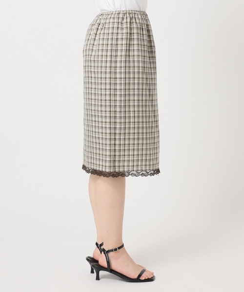 U by SPICK&SPAN(ユーバイスピックアンドスパン)の「Atelier Edition/アトリエ エディション EMBROIDERED LACE CHECK SKIRT(スカート・レディース・カーキ・MEDIUM)」の9枚目の写真