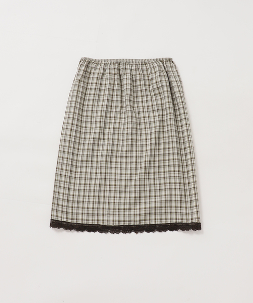 U by SPICK&SPAN(ユーバイスピックアンドスパン)の「Atelier Edition/アトリエ エディション EMBROIDERED LACE CHECK SKIRT(スカート・レディース・カーキ・MEDIUM)」の4枚目の写真