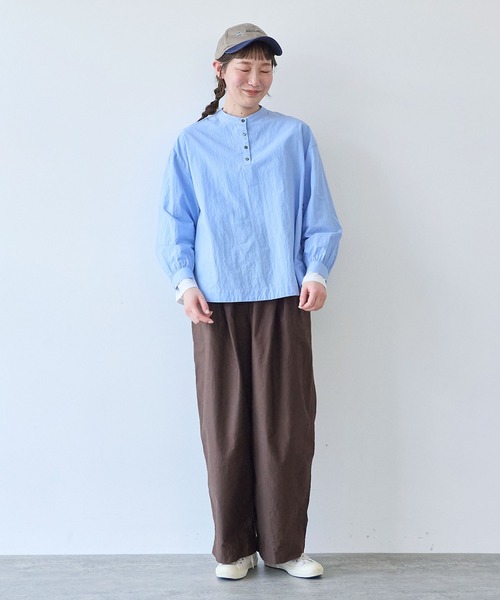 bulle de savon(ビュルデサボン)の「80/タイプライター ナチュラルトリプルワッシャー バンドカラーブラウス(シャツ/ブラウス・レディース・サックスブルー/ホワイト・FREE)」の20枚目の写真
