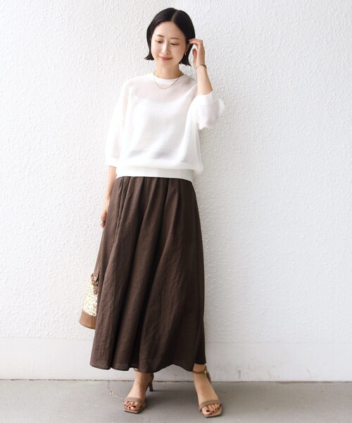 SHIPS(シップス)の「【実力派ベーシック】〈接触冷感/UVカット/吸水速乾/洗濯機可能〉SUUSUU ギャザー フレア ワイドパンツ(その他パンツ・レディース・ブラウン/ダークグレー・ONE SIZE)」の21枚目の写真