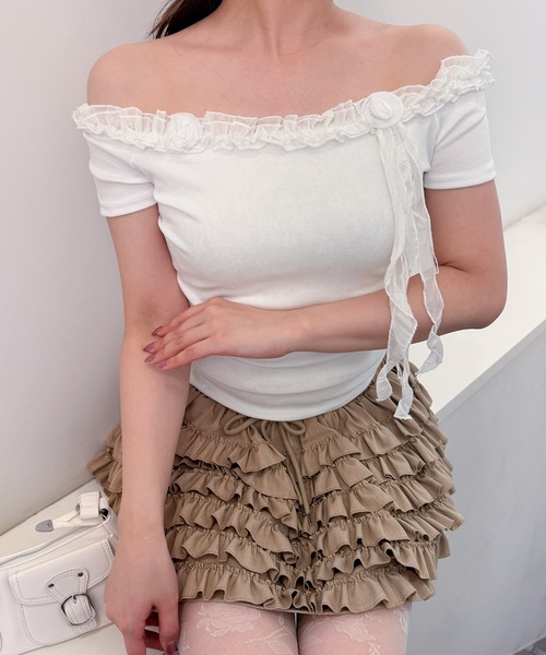 frunco（フランコ）の「ローズフリルTシャツ（Tシャツ/カットソー・レディース・ホワイト/ピンク/ブルー/グレー・FREE）」の2枚目の写真