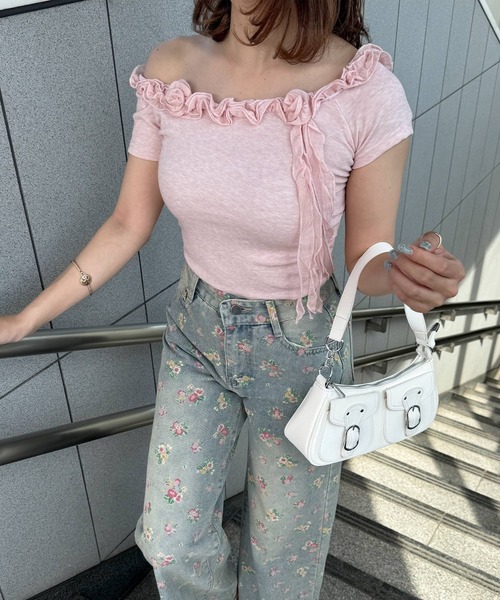 frunco（フランコ）の「ローズフリルTシャツ（Tシャツ/カットソー・レディース・ホワイト/ピンク/ブルー/グレー・FREE）」の4枚目の写真