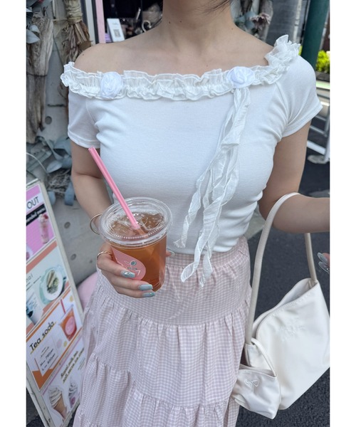 frunco（フランコ）の「ローズフリルTシャツ（Tシャツ/カットソー・レディース・ホワイト/ピンク/ブルー/グレー・FREE）」の6枚目の写真