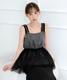 フリル ビスチェ 黒 編み上げ フリル ストラップレス コルセット