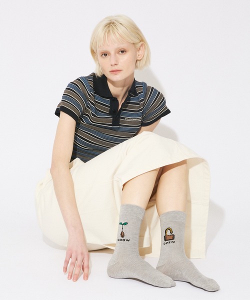 beautiful people（ビューティフルピープル）の「sock a trois HEART（ソックス/靴下・レディース・アイボリー/チャコールグレー・LARGE/MEDIUM）」の6枚目の写真