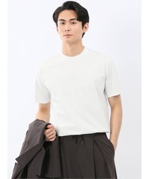 Tシャツ メンズ 半袖 ストレッチ 接触冷感 抗菌防臭 UV 綿 コットン 無地 シルケット スムス スロープネック ドレスT