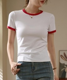 配色デザインが映える、半袖ですっきりシルエットの夏服リンガーTシャツ