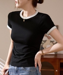 配色デザインが映える、半袖ですっきりシルエットの夏服リンガーTシャツ