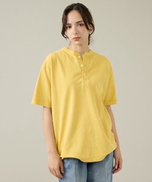 JEMORGAN（ジェーイーモーガン）の「【JEMORGAN /ジェーイーモーガン 】ピグメント半袖ヘンリーネックTシャツ/ユニセックス/JQ023-22S（Tシャツ/カットソー・メンズ・ブラック/サックスブルー/オフホワイト/イエロー/パープル/グリーン・M/L/XL）」の6枚目の写真