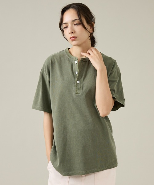 JEMORGAN（ジェーイーモーガン）の「【JEMORGAN /ジェーイーモーガン 】ピグメント半袖ヘンリーネックTシャツ/ユニセックス/JQ023-22S（Tシャツ/カットソー・メンズ・ブラック/サックスブルー/オフホワイト/イエロー/パープル/グリーン・M/L/XL）」の3枚目の写真