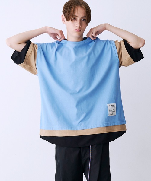 SeeSew（シーソー）の「【UNISEX】THREE LAYER TEE/スリーレイヤードTシャツ（Tシャツ/カットソー・メンズ・グレー/ブルー/ブラック・M/L）」の3枚目の写真