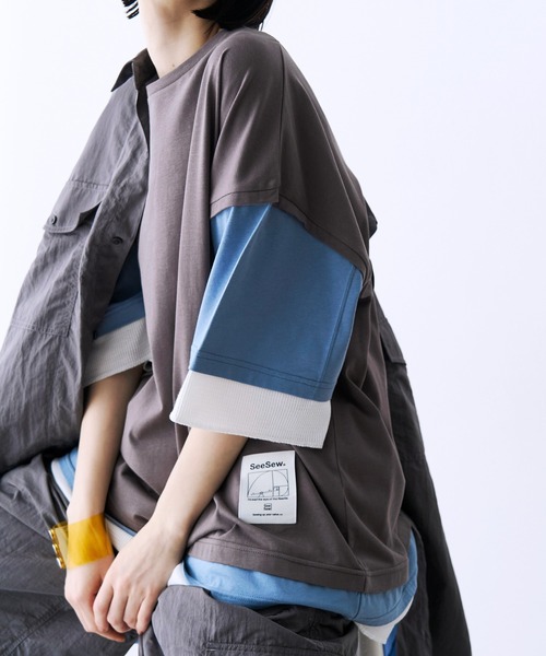 SeeSew（シーソー）の「【UNISEX】THREE LAYER TEE/スリーレイヤードTシャツ（Tシャツ/カットソー・メンズ・グレー/ブルー/ブラック・M/L）」の19枚目の写真
