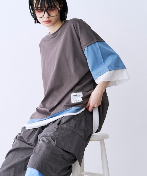 SeeSew（シーソー）の「【UNISEX】THREE LAYER TEE/スリーレイヤードTシャツ（Tシャツ/カットソー・メンズ・グレー/ブルー/ブラック・M/L）」の18枚目の写真