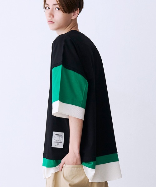 SeeSew（シーソー）の「【UNISEX】THREE LAYER TEE/スリーレイヤードTシャツ（Tシャツ/カットソー・メンズ・グレー/ブルー/ブラック・M/L）」の6枚目の写真