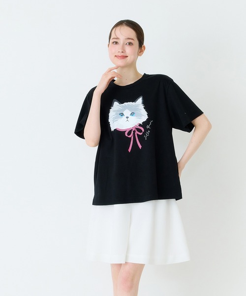 Jolly Poupee(ジョリープッペ)の「ネコプリント半袖Tシャツ(Tシャツ/カットソー・レディース・ブラック/オフホワイト/ピンク・42/46/38)」の20枚目の写真