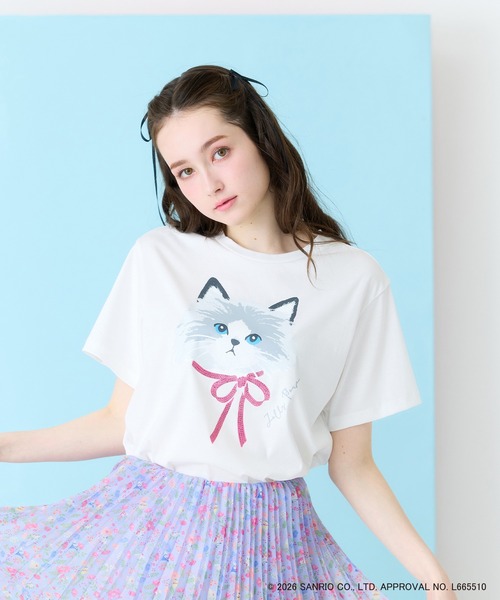 Jolly Poupee(ジョリープッペ)の「ネコプリント半袖Tシャツ(Tシャツ/カットソー・レディース・ブラック/オフホワイト/ピンク・42/46/38)」の4枚目の写真