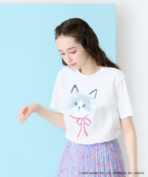 Jolly Poupee(ジョリープッペ)の「ネコプリント半袖Tシャツ(Tシャツ/カットソー・レディース・ブラック/オフホワイト/ピンク・42/46/38)」の5枚目の写真