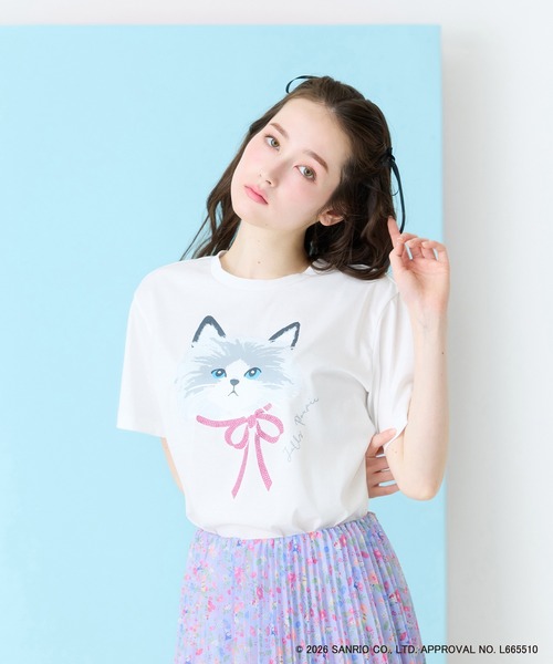 Jolly Poupee(ジョリープッペ)の「ネコプリント半袖Tシャツ(Tシャツ/カットソー・レディース・ブラック/オフホワイト/ピンク・42/46/38)」の6枚目の写真
